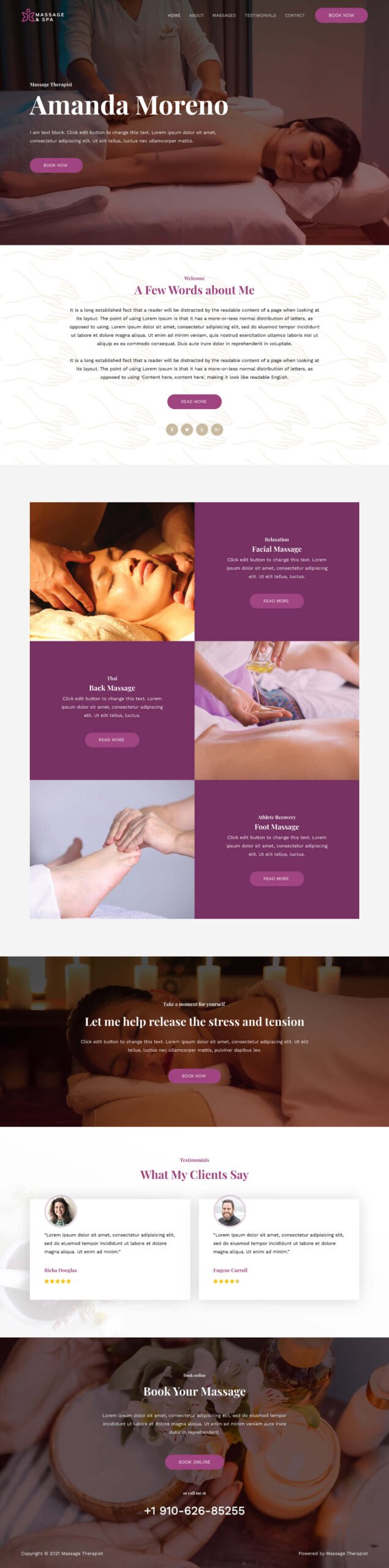 Massage Therapist — Skin Care & Spa website