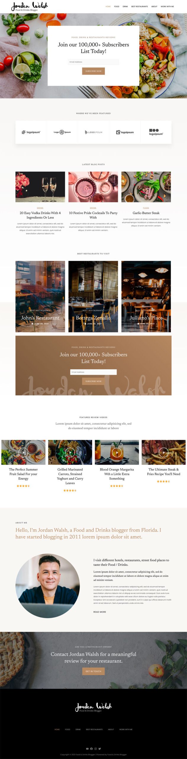 Food & Drinks Blogger — Restaurant website